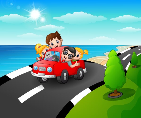 Happy family riding a car i vector image