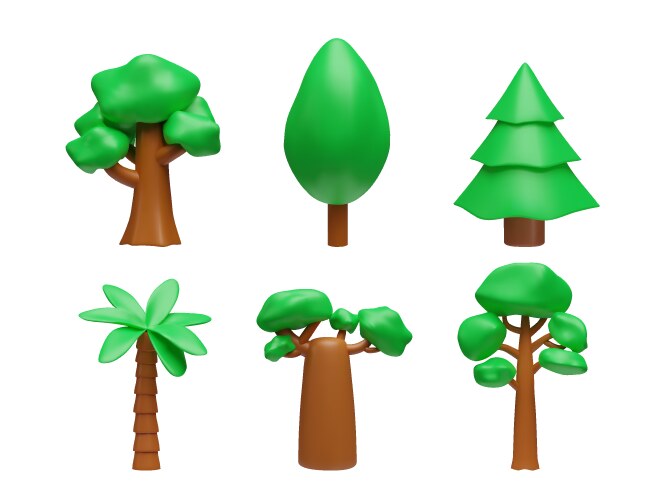 green trees collection 3d realistic set vector image