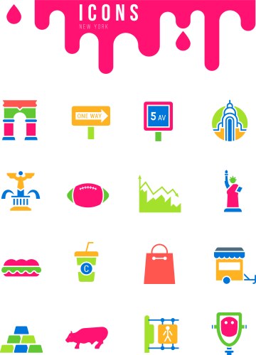 set simple icons new york vector image