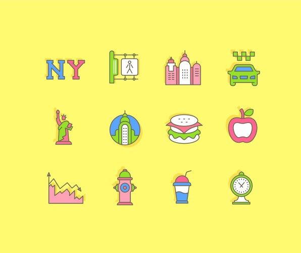 set simple line icons new york vector image