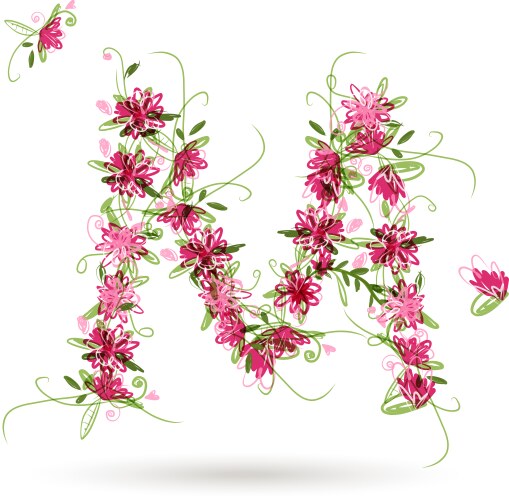 Floral letter m for your design vector image