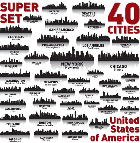 Super city skyline set united states of america vector image