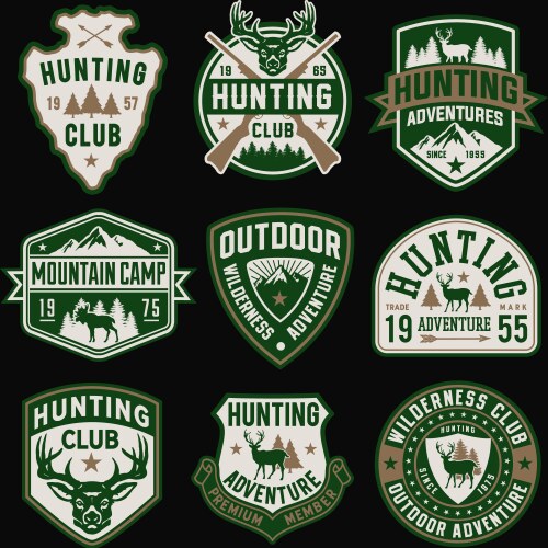 Hunting and outdoor themed badges emblem colle vector image