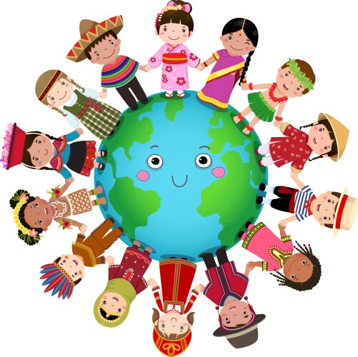 Multicultural children holding hand around vector image