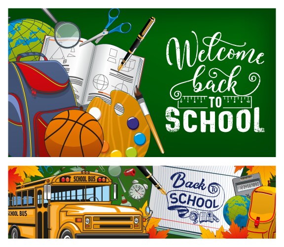 Back to school note in book bus and stationery vector image