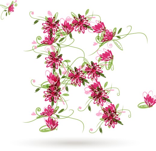 Floral letter r for your design vector image