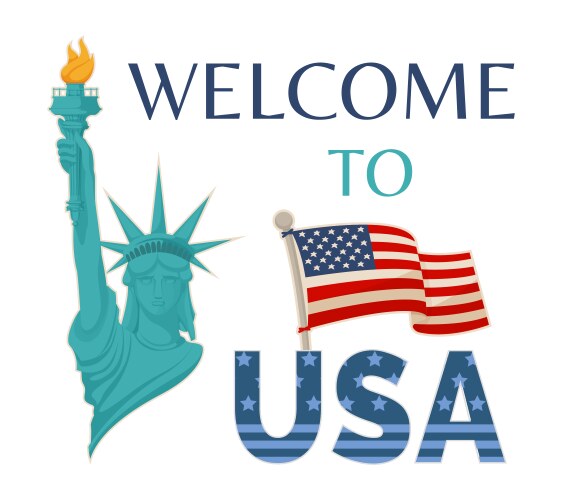 Welcome to usa statue flag vector image