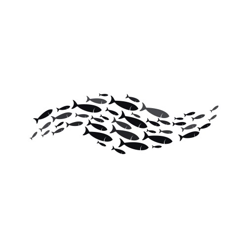 Group of fish shoaling schooling in sea silhouette vector image