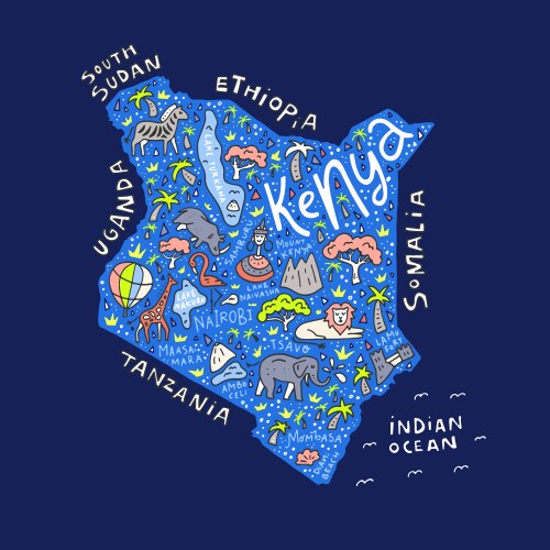 Cartoon map of kenya vector image