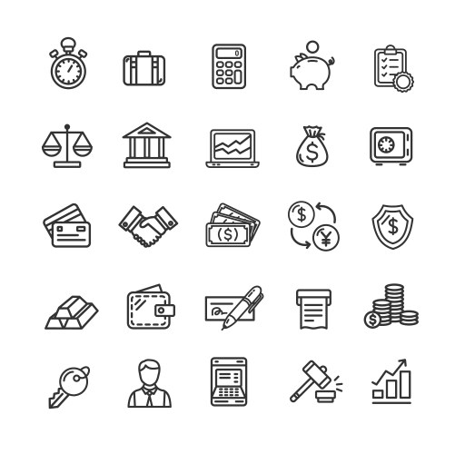 Banking and accounting icon black thin line set vector image