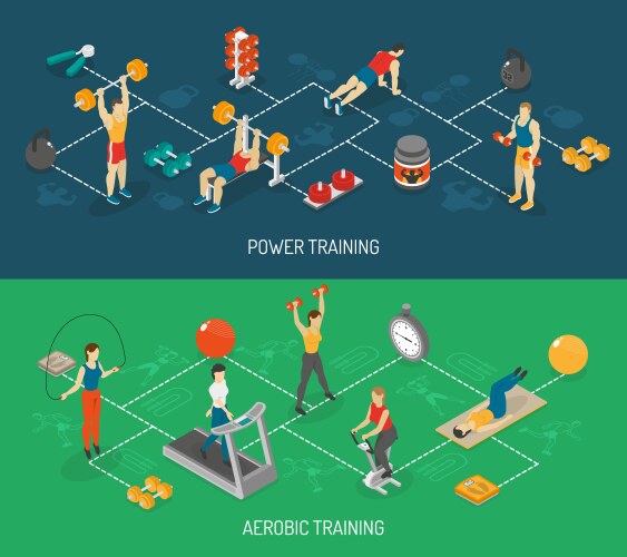 Cardio and strength training isometric banners vector image