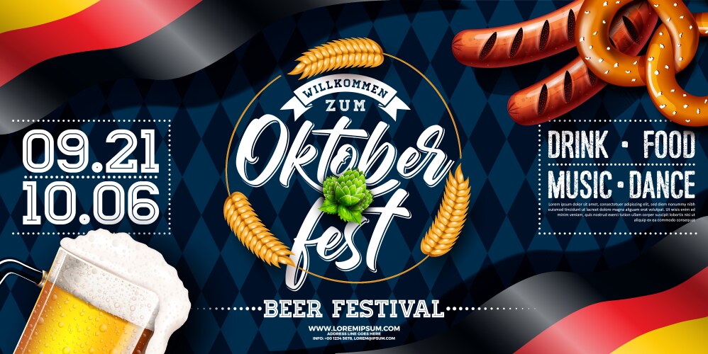 Oktoberfest party poster with lager vector image