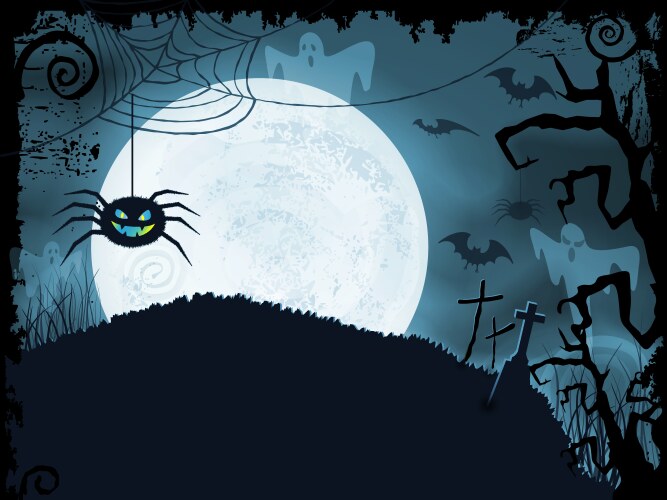 Blue halloween background with scary spider vector image