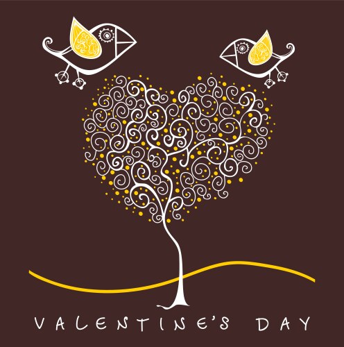 Cartoon birds above romantic flowers holding heart vector image