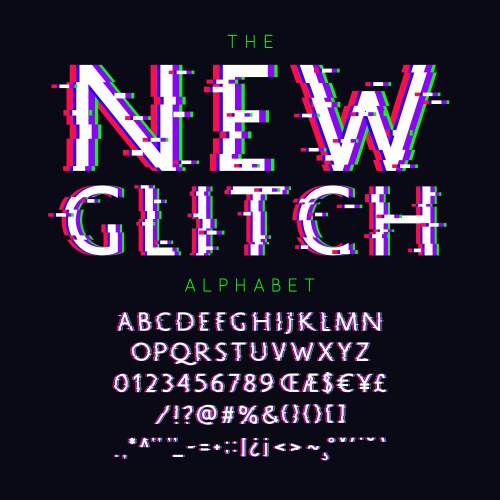 New glitch font and alphabet with numbers vector image