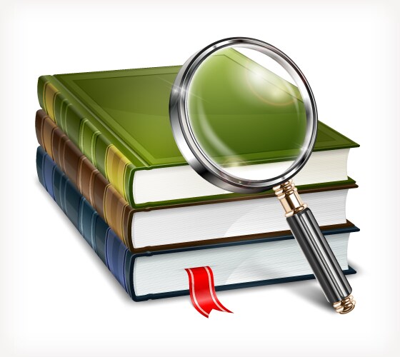 Books and magnifying glass vector image