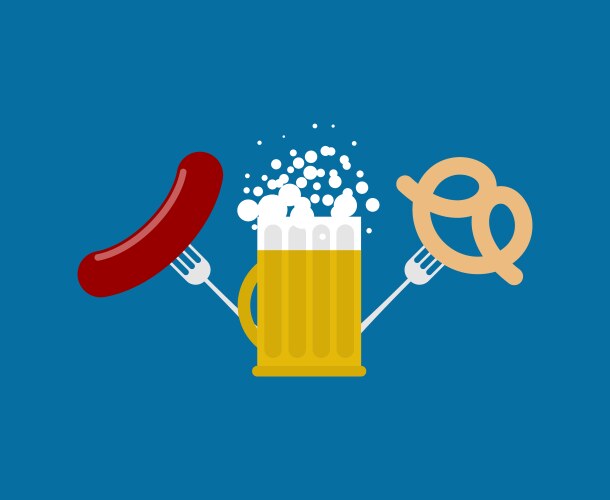 mug beer and sausage pretzel logo vector image