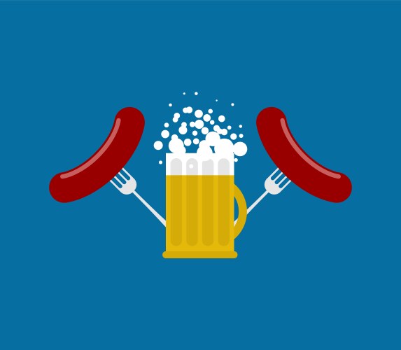 Mug beer and sausage logo for oktoberfest holiday vector image