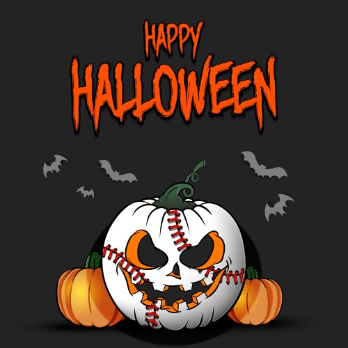 happy halloween baseball ball as pumpkin vector image