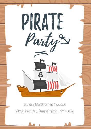 Pirate kid party poster template vector image