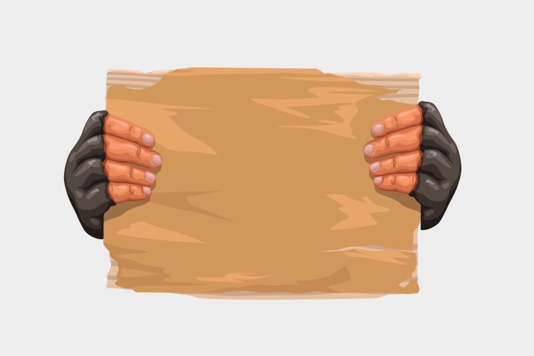 Hands holding cardboard on white vector image