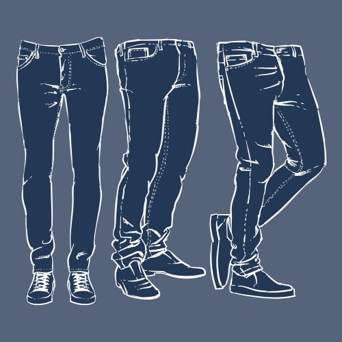 Hand drawn fashion design mens jeans set vector image