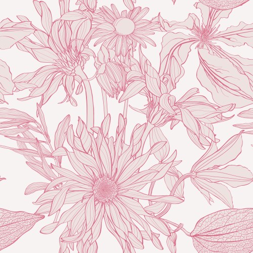 Seamless pattern of gerbera clematis flowers vector image