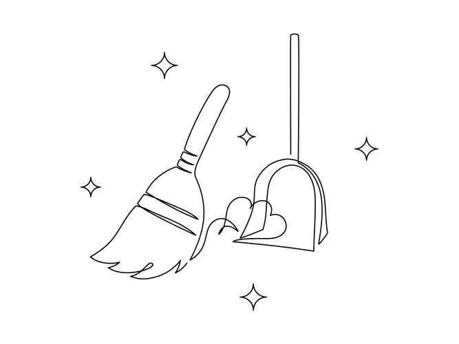 cleaning and sweeping tools in one continuous line vector image