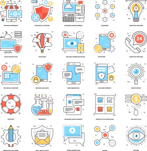 Flat color line icons 1 vector image