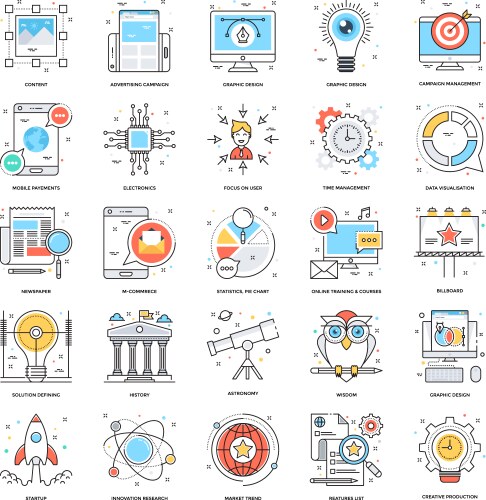 Flat color line icons 2 vector image