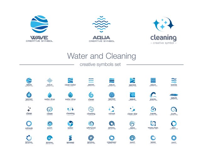 Water drops waves and cleaning creative symbols vector image