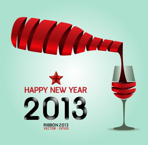 Happy new year 2013 ribbon wine bottle shape vector image