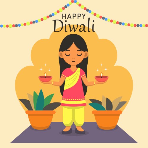 Happy diwali festival poster girl holding vector image