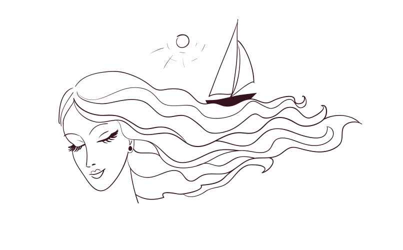 woman profile with long hair like sea boat vector image