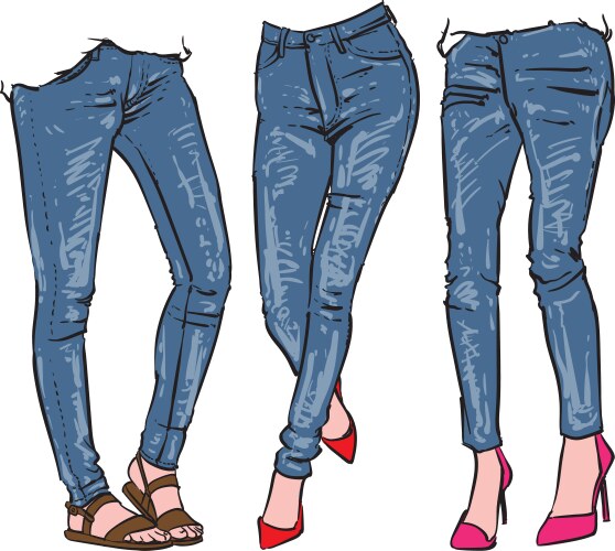 Hand drawn womens fashionable denim jeans vector image