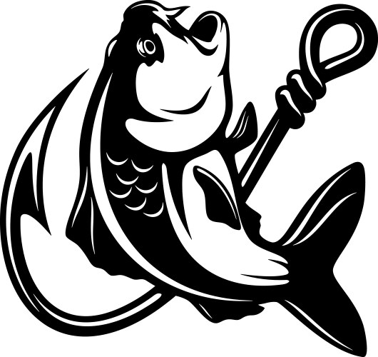 carp fish and fishing hook - logo vector image