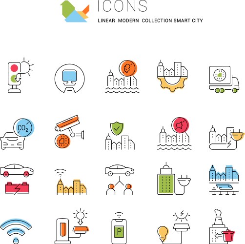 set line icons smart city vector image