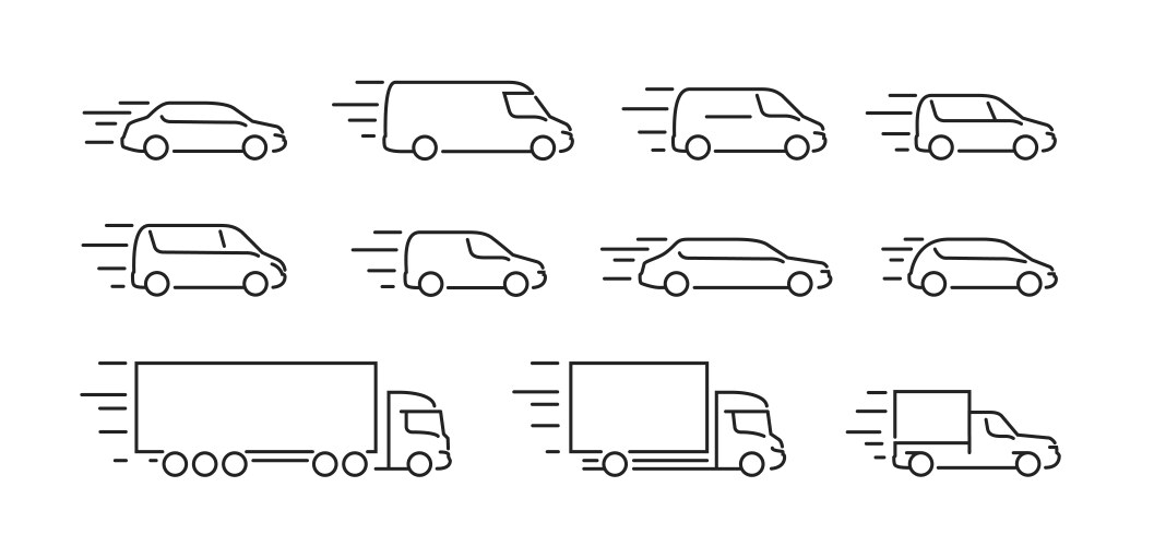 transport icons set in linear style car truck vector image