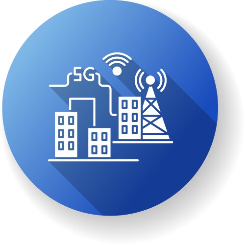 5g smart city blue flat design long shadow glyph vector image