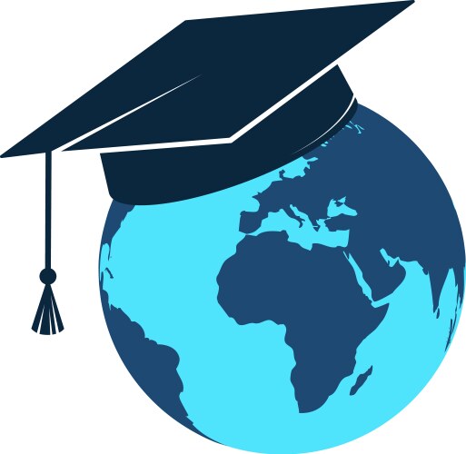 Globe symbol and academic cap global education vector image