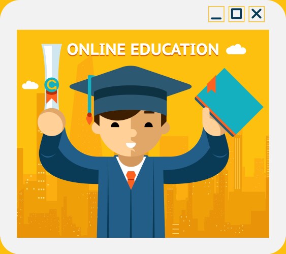 Online education graduate in gown and hat vector image