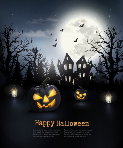 Scary halloween background with pumpkins and moon vector image