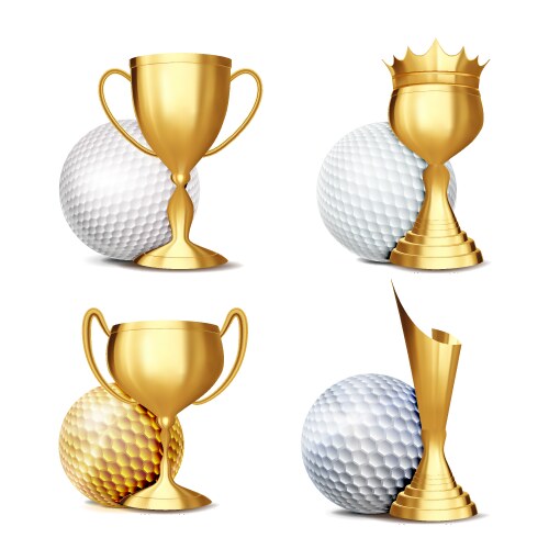 Golf game award set ball golden cup vector image