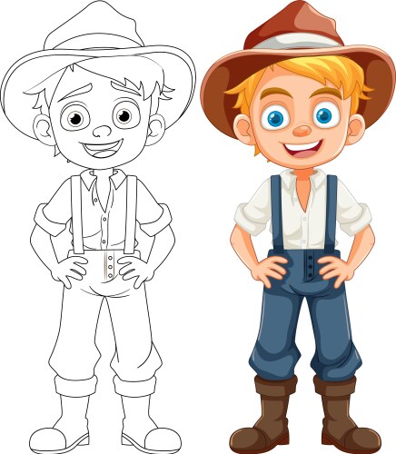 Happy smiley boy in farmer overalls cartoon vector image