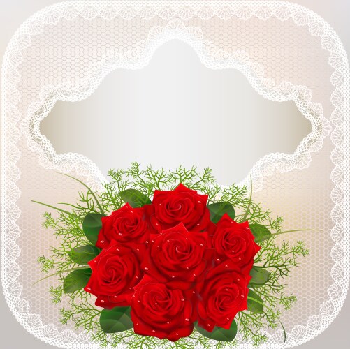 card with red roses and lace vector image