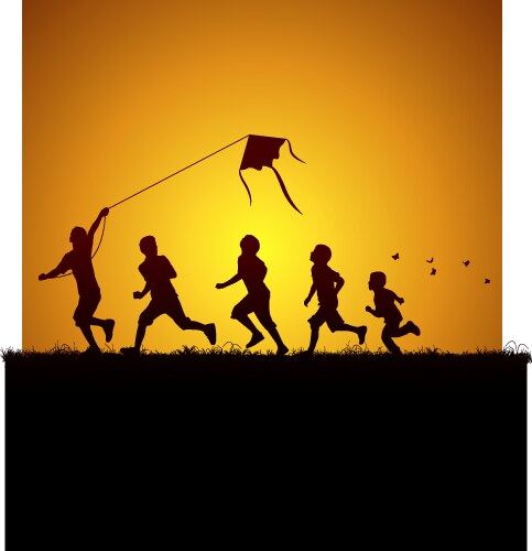 Kids flying a kite vector image