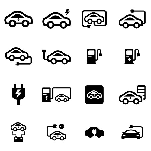 black electric car icon set vector image