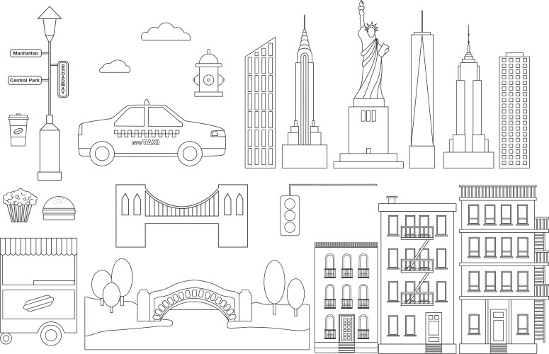 New york line icon elements vector image