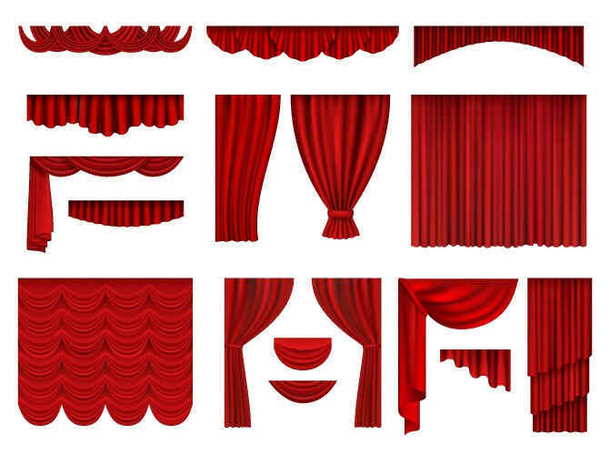 Red curtains textile theatrical opera scenes vector image