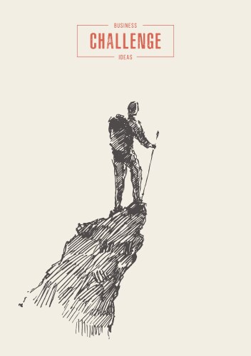 Man on top mountain winner traveler concept vector image